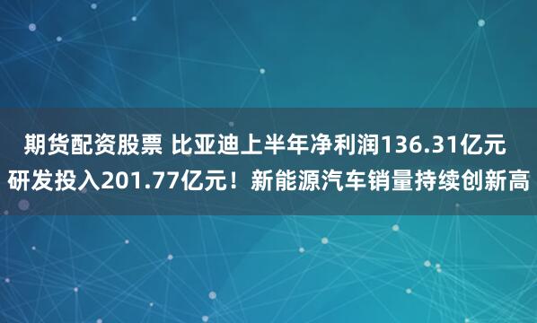 期货配资股票 比亚迪上半年净利润136.31亿元 研发投入201.77亿元！新能源汽车销量持续创新高